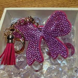 Sparkling Pink Bow Keychain with Tassel